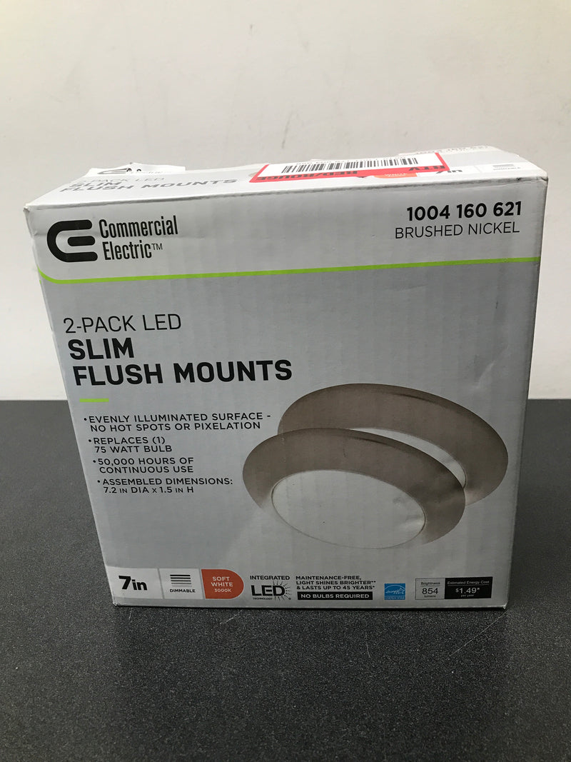 Commercial electric JVJ3011L-8/BN 7 in. Brushed Nickel LED Flush Mount (2-Pack)