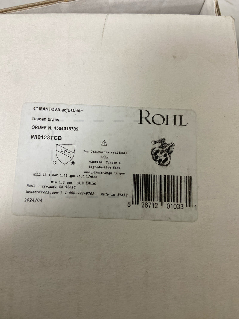 Rohl WI0123TCB Mantova 1.8 GPM Multi Function Rain Shower Head - Tuscan Brass