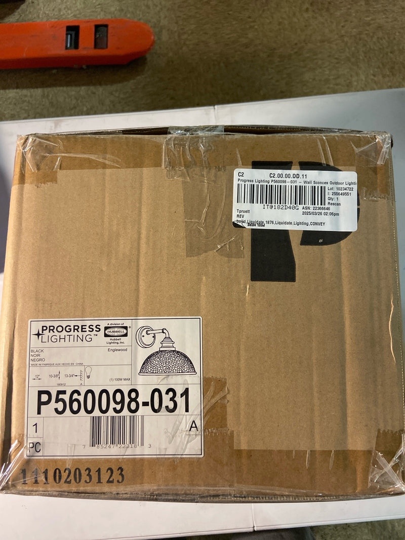 Progress Lighting Englewood Collection 1-Light Farmhouse Outdoor Medium Wall Lantern Light Textured Black, 10.38x12.00x12.00