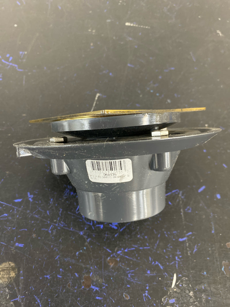 Jones stephens D50135 2 in. x 3 in. PVC Shower Drain/Floor Drain w/4 in. Polished Brass Cast Square Strainer-Fits Over 2 in. Sch. 40 DWV Pipe