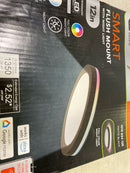 12 in. LED Flush Mount Smart CCT and RGB Selectable Matte Black Finish with Night Light Powered by Hubspace