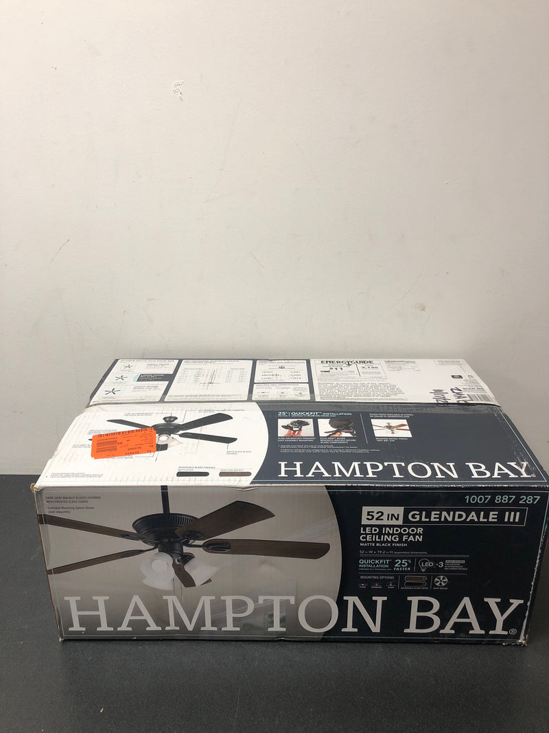 Hampton bay AK338-MBK Glendale III 52 in. LED Indoor Matte Black Ceiling Fan with Light and Pull Chains