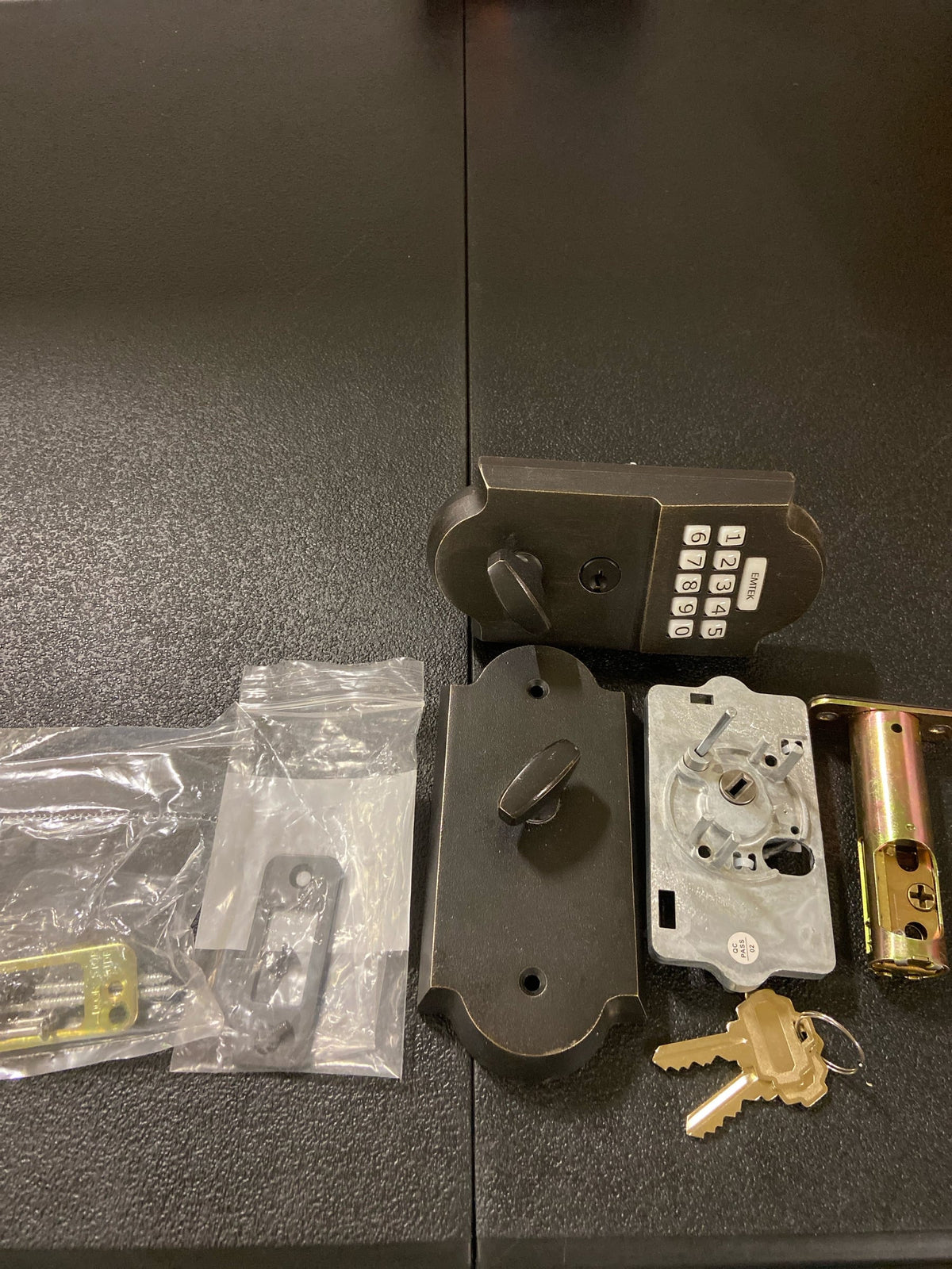 Emtek E1001MB Single Cylinder Cast Bronze Electronic Deadbolt from the Sandcast Bronze Collection - Medium Bronze