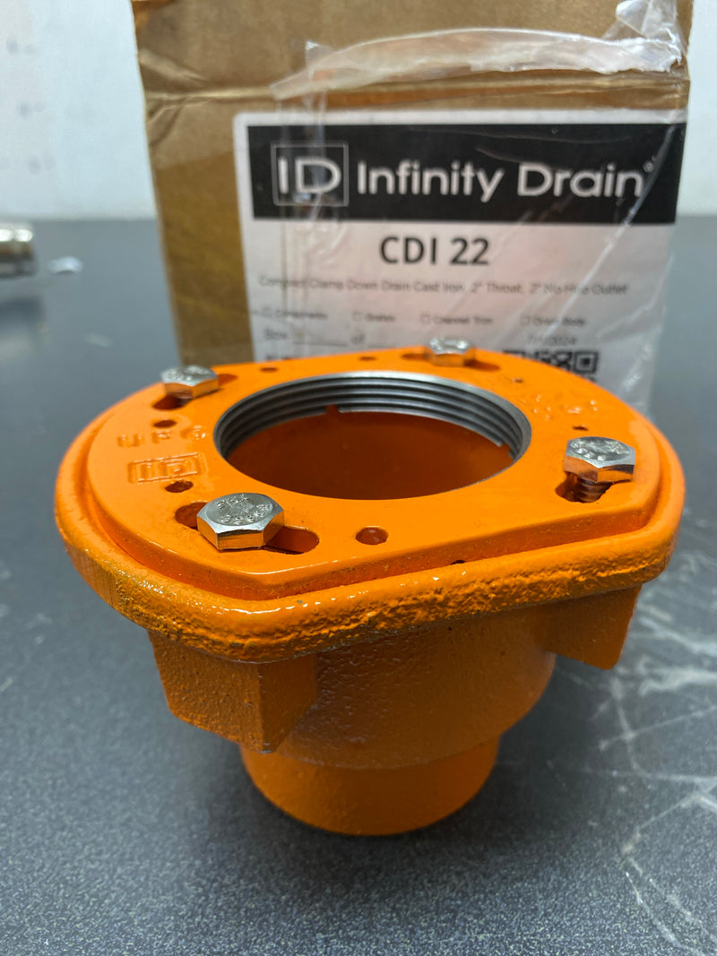 Infinity Drain CDI 22 Compact Clamp Down Cast Iron Drain with 2" Throat and 2" No Hub Outlet - N/A