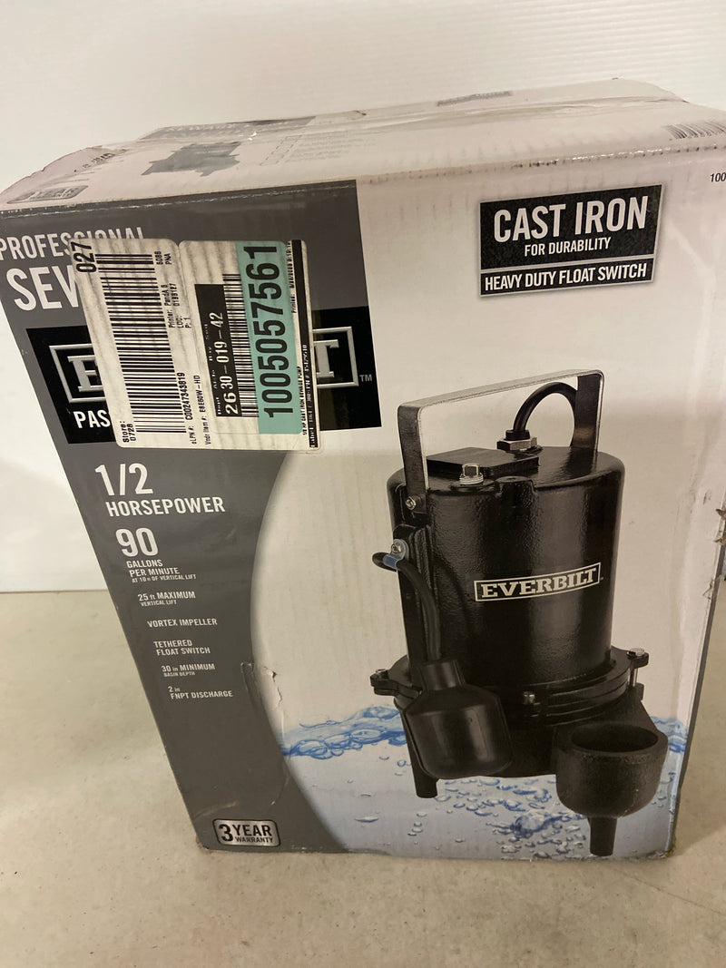 Everbilt ESE50W-HD 1/2 HP Cast Iron Sewage Ejector Pump
