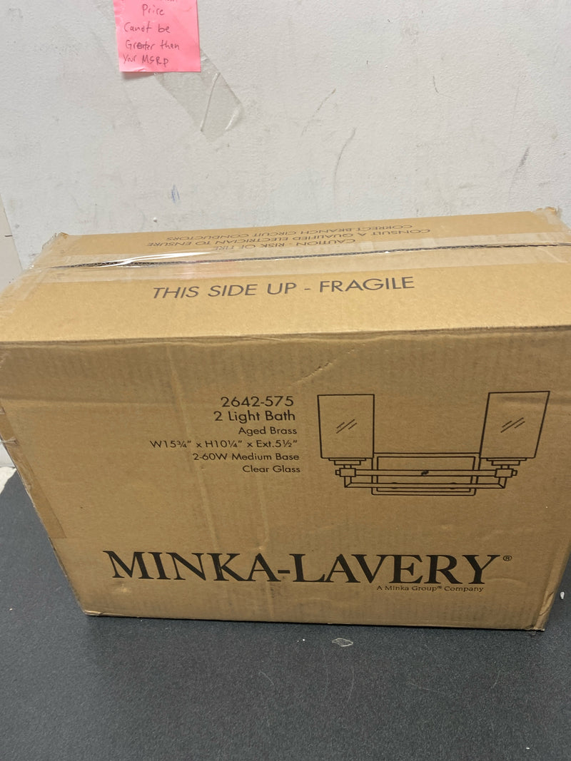 Minka lavery 2642-575 Binsly 15.75 in. 2-Light Aged Brass Vanity Light with Clear Glass Shades