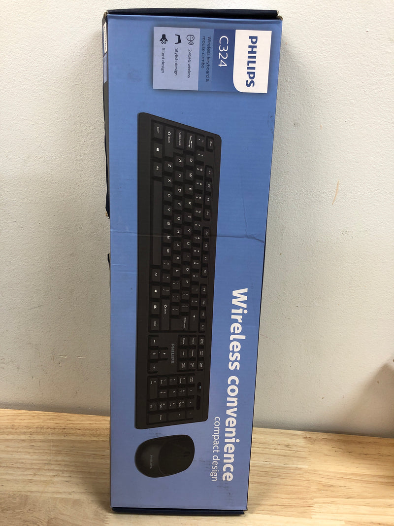 Philips SPT6324 Wireless Keyboard and Mouse Combo | Ambidextrous, Low-Profile | Adjustable DPI Mouse, Full-Sized Keyboard, | Plug and Play for Windows, Laptop, PC or Notebook