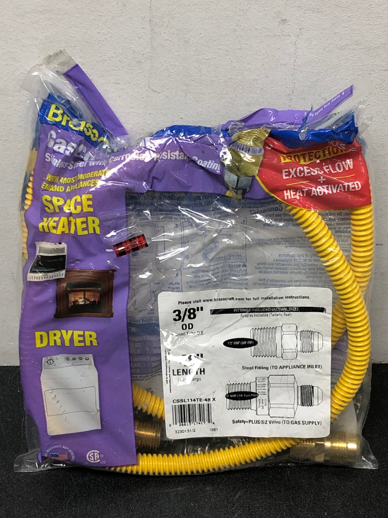 Brasscraft CSSL114TE-48 X 1/2 in. MIP x 1/2 in. MIP x 48 in. Gas Connector (3/8 in. O.D.) with Safety+Plus2 Thermal Excess Flow Valve (28,300 BTU)