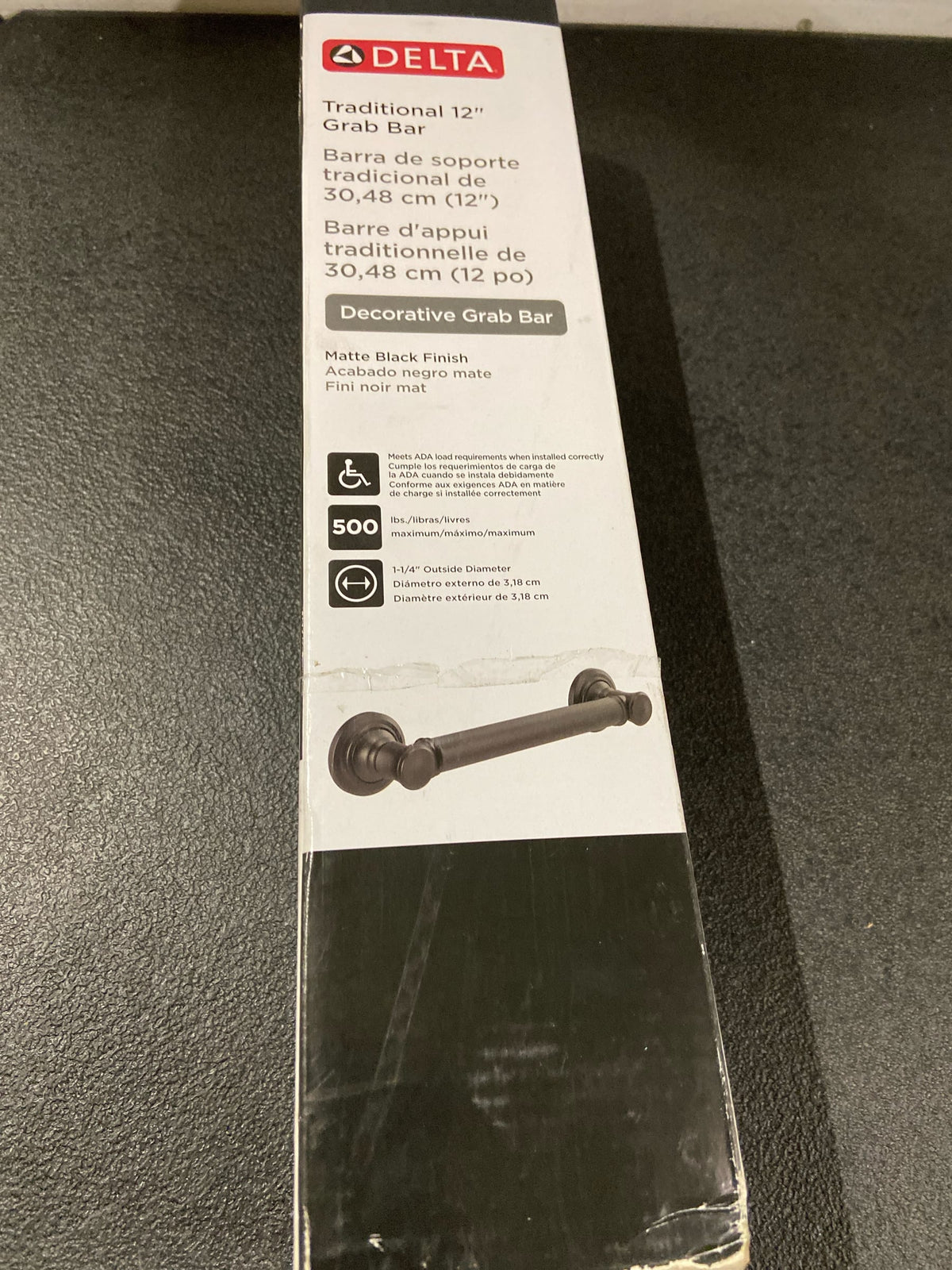 Delta 41612-BL 12" Traditional Grab Bar - Matte Black