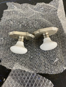 Nostalgic Warehouse 712894 Vintage White Porcelain Passage Door Knob Set with Solid Brass Cottage Style Plate and 2-3/8" Backset - Satin Nickel