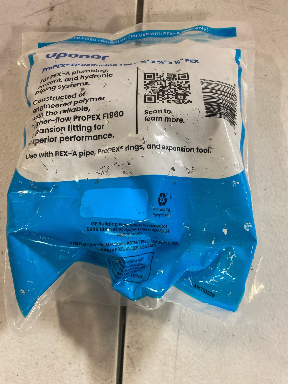 Uponor Q4757550R5 ProPEX 3/4 in. x 3/4 in. x 1/2 in. PEX-A Expansion Barb Engineered Polymer Reducing Tee (5-Pack)