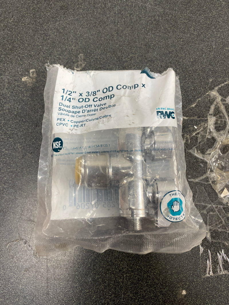 Sharkbite URDS123814 Max 1/2 in. Push to Connect x 3/8 in. O.D. Compression x 1/4 in. O.D. Compression Dual Stop Valve