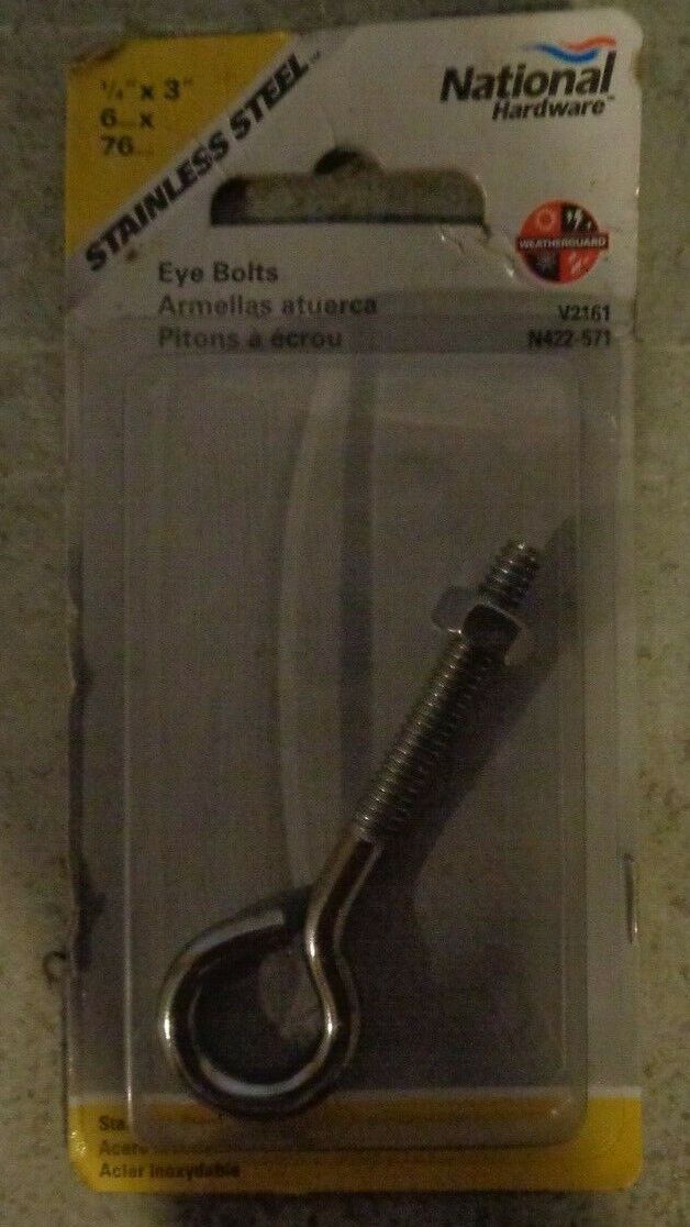 NATIONAL HARDWARE 1/4 X 3 STAINLESS STEEL EYE BOLT N422-571 #