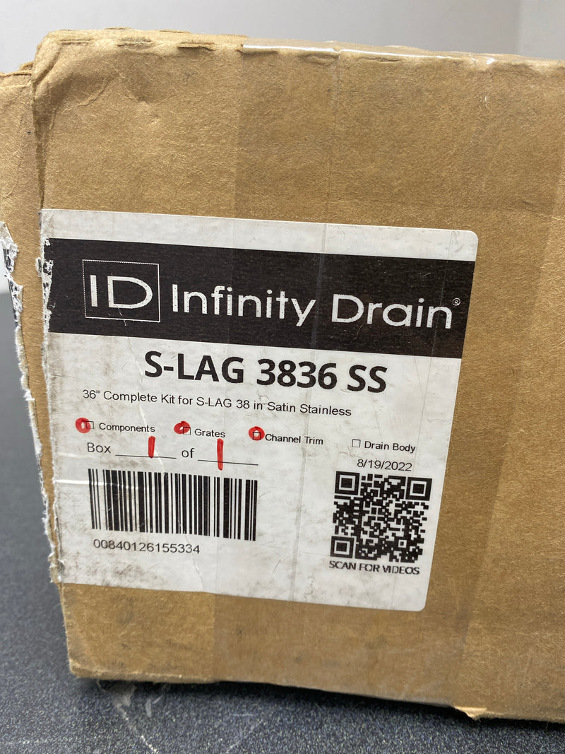 Infinity Drain S-LAG 3836 SS 36" Site Sizable Low Profile Linear Drain S-PVC Complete Kit with 1-1/2" Wedge Wire Grate - Satin Stainless