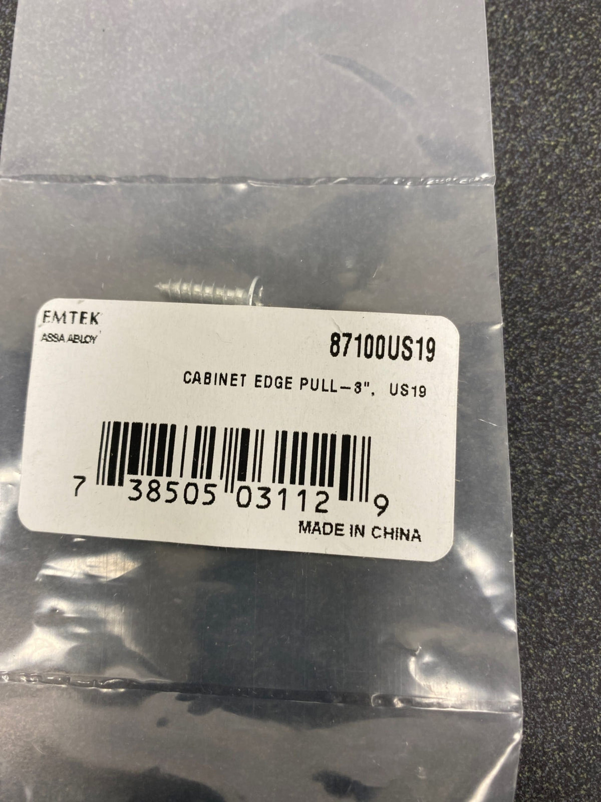 Emtek 87100US19 Edge 3 Inch Center to Center Finger Cabinet Pull - Flat Black