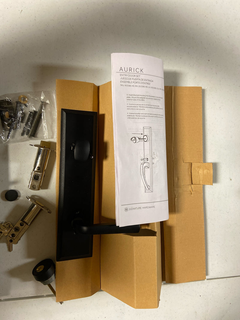 Signature Hardware 479123 Aurick Left Handed Solid Brass Keyed Entry Door Lever Set with 2-3/8" Backset - Matte Black