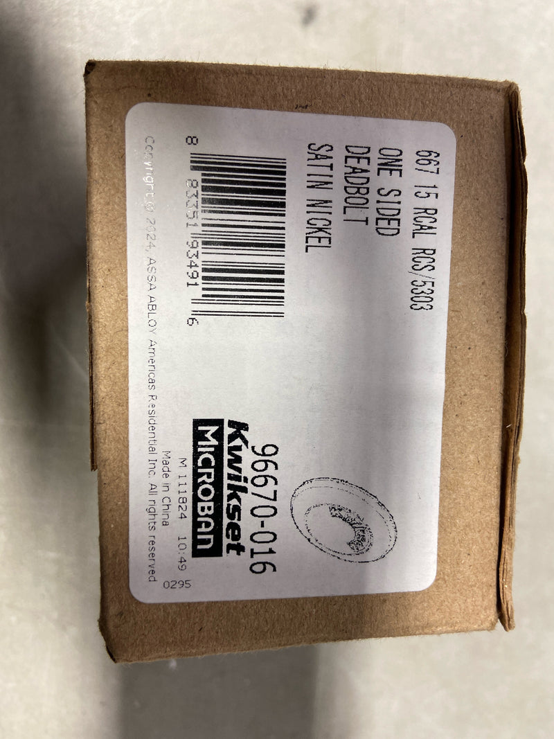 Kwikset 667 15 RCAL RCS/5303 667 Series Satin Nickel Single-Sided Deadbolt with Exterior Plate