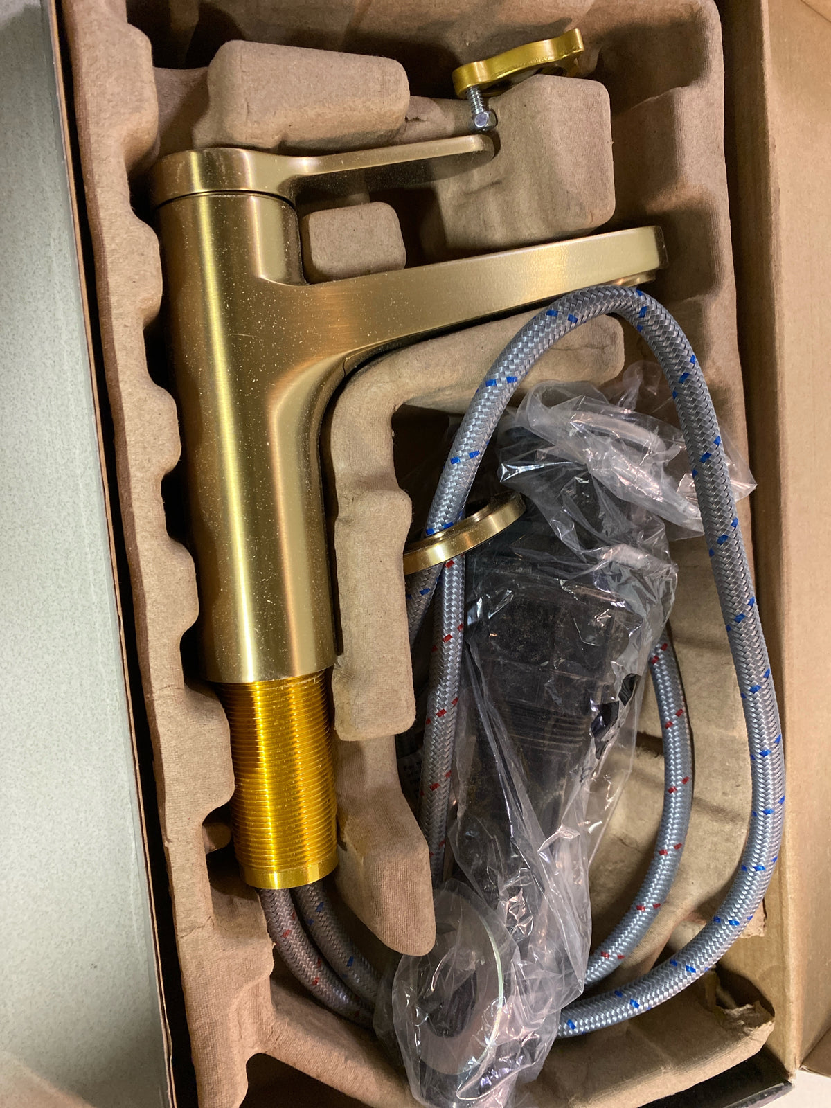 Kraus KBF-1411SFBB Indy Single Handle Bathroom Faucet in Spot-Free Brushed Brass with Pop Up Drain and Supply Lines