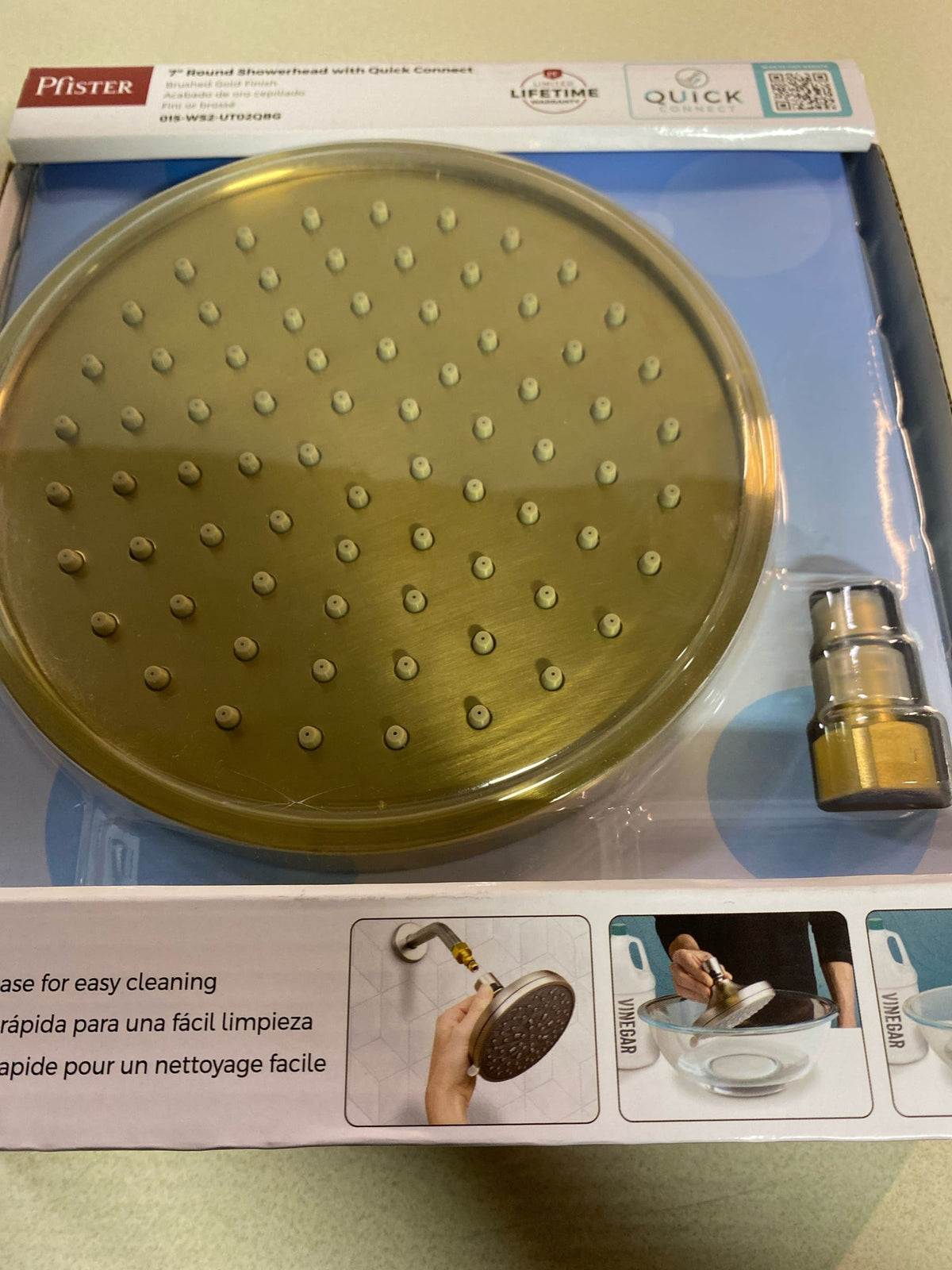 Pfister 015-WS2-UT02QBG Universal 1-Spray Patterns with 1.75 GPM 7 in. Wall Mount Fixed Shower Head with QuickConnect in Brushed Gold