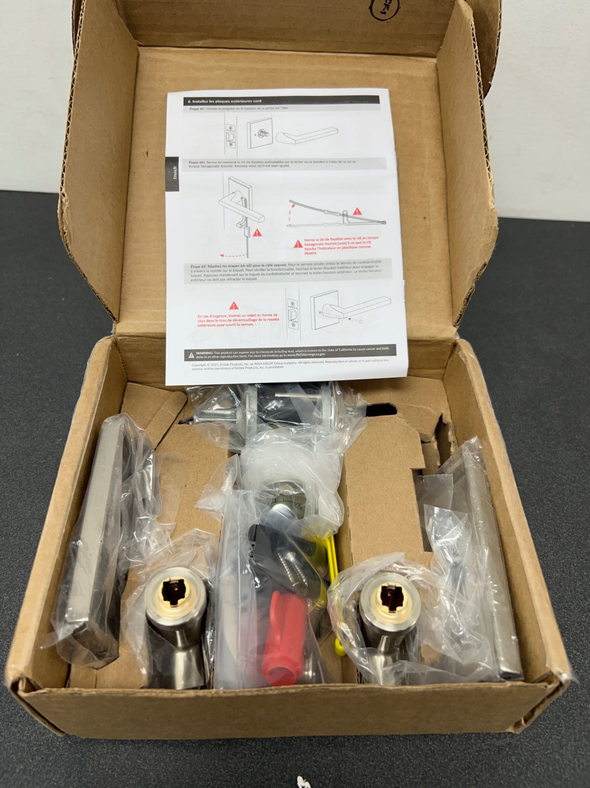 Emtek C510FRLUS15 Freestone Passage Door Lever Set from Brass Modern Collection with CF Mechanism - Satin Nickel