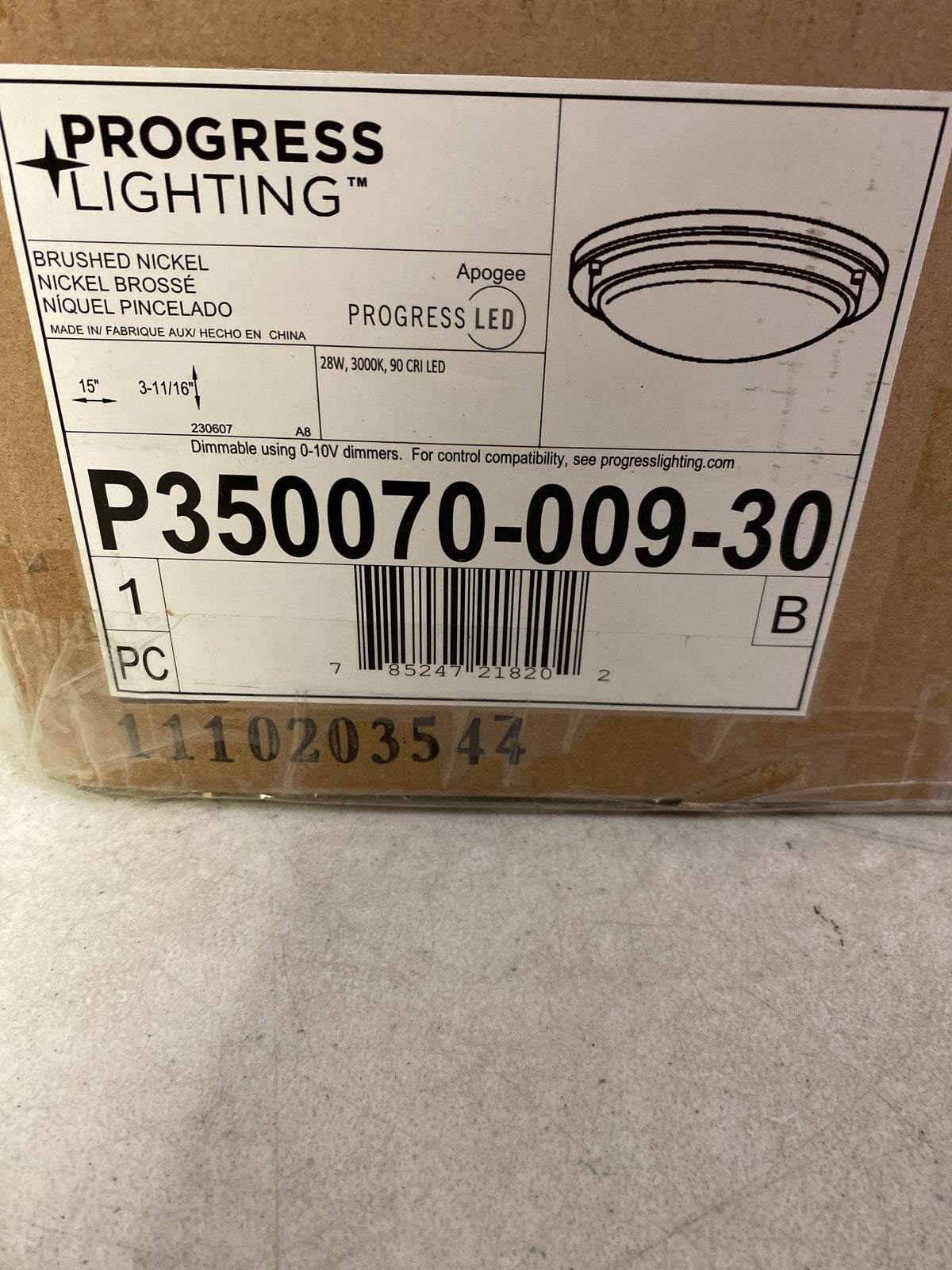 Progress Lighting P350070-009-30 Apogee 15" Wide Integrated LED Flush Mount Ceiling Fixture - Brushed Nickel