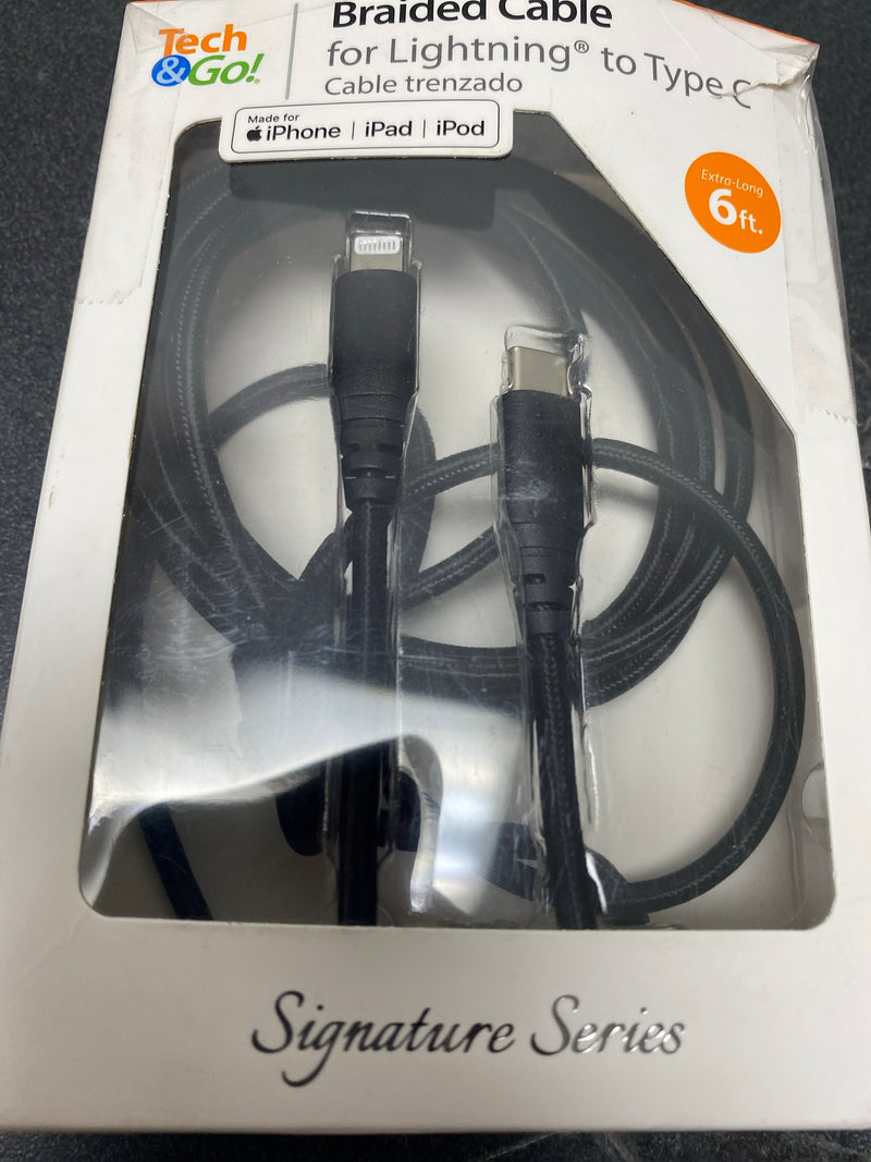 Tech and go 131 1319 TG3 6 ft. Braided Cable for Lightning to USB-C