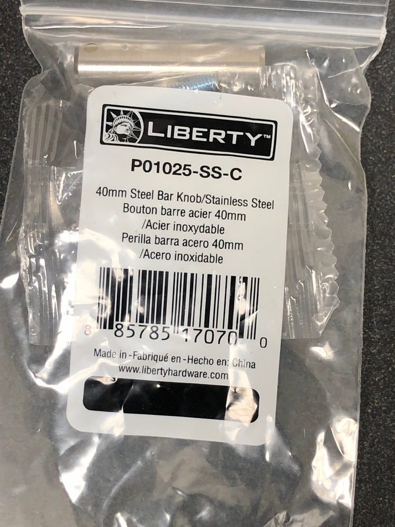 Liberty P01025-SS-C Brushed Steel Bar 1-5/8 in. (41 mm) Cabinet Knob in Stainless Steel