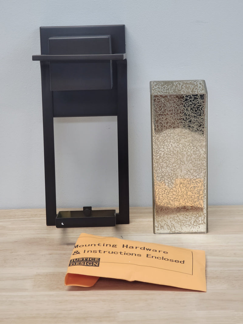 Justice Design Group FSN-7541W-MROR-DBRZ Fusion Single Light 12" High Integrated 3000K LED Outdoor Wall Sconce with Mercury Artisan Glass Shade - Dark Bronze