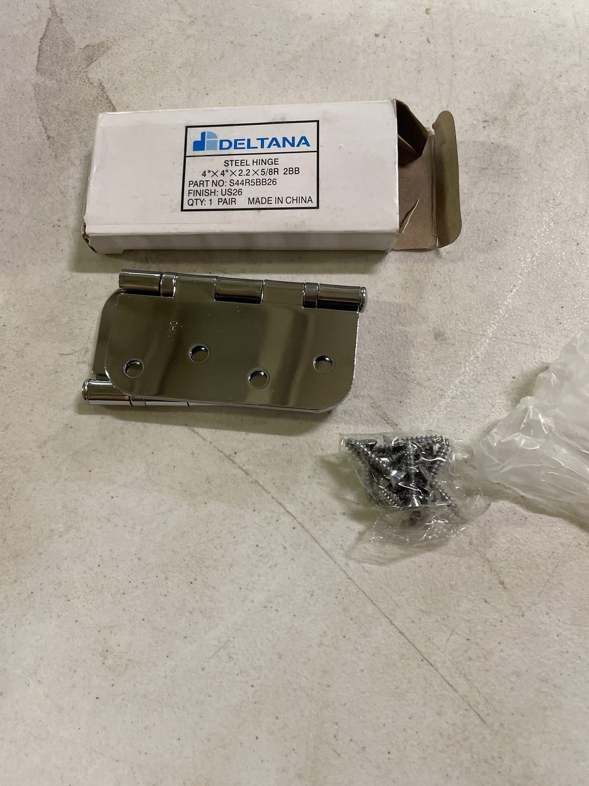 Deltana S44R5BB26 4" x 4" Ball Bearing 5/8" Radius Corners Mortise Hinge - Pair - Chrome