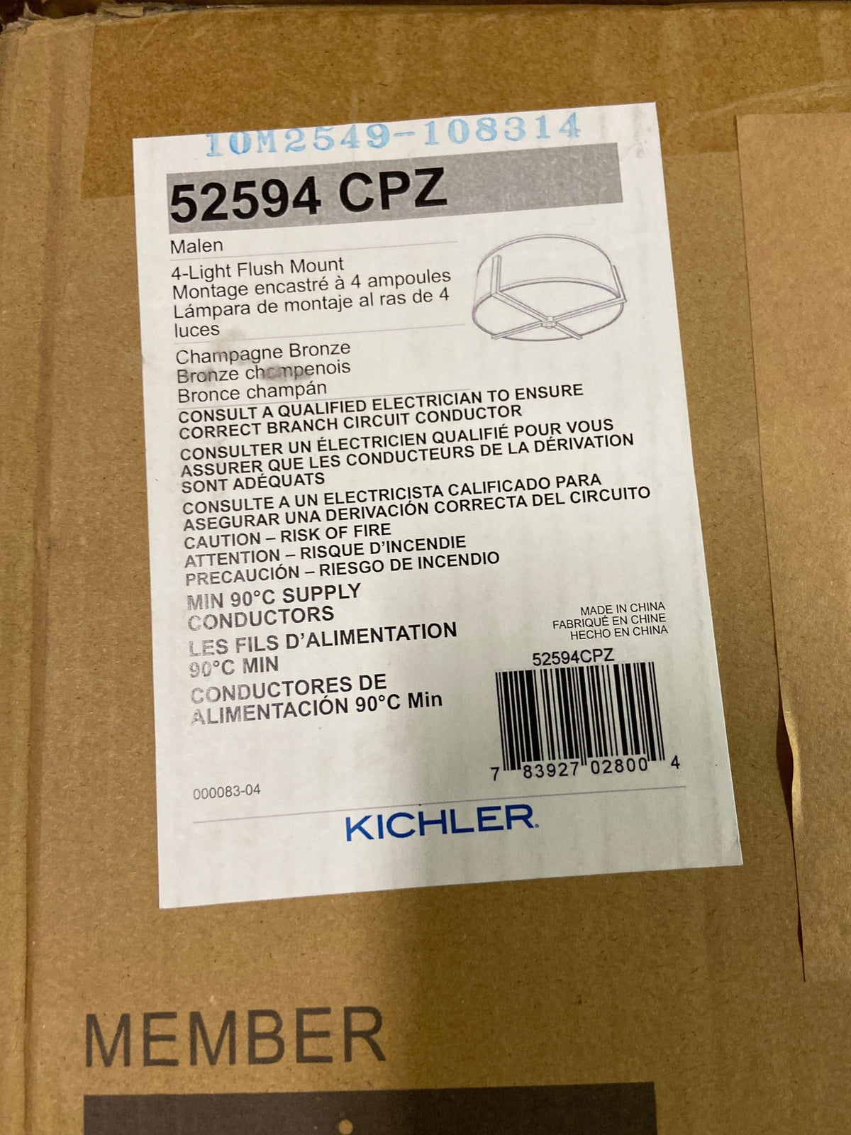 Kichler 52594CPZ Malen 4 Light 20" Wide Flush Mount Drum Ceiling Fixture - Champagne Bronze