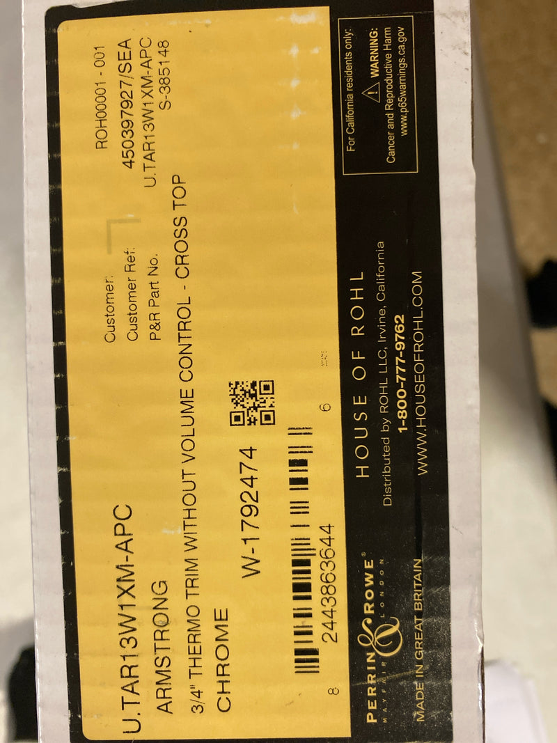 Perrin and Rowe U.TAR13W1XM Armstrong Thermostatic Valve Trim Only with Single Cross Handle - Less Rough In - Polished Chrome