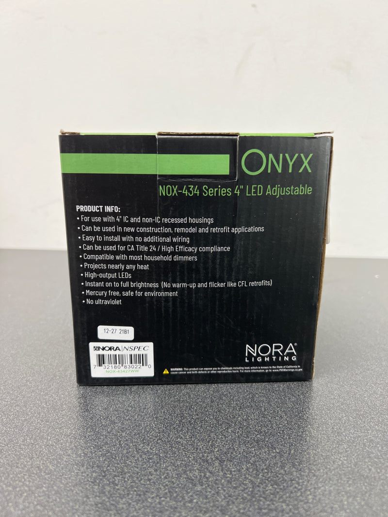 Nora Lighting NOX-43427WW Onyx 4" LED Adjustable Recessed Trim 2700K - White