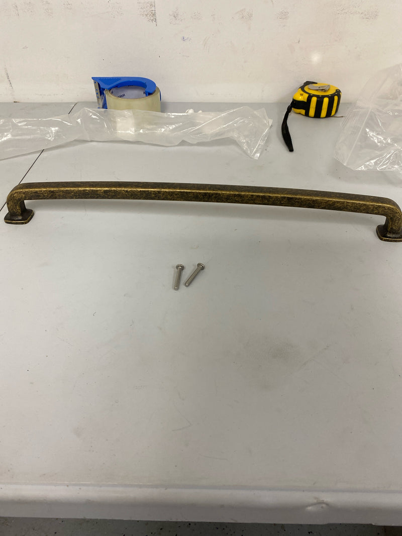 Jeffrey Alexander MO6373-18ABM-D Belcastel 1 - 18" Center to Center Soft Square Appliance Handle / Appliance Pull with Square Feet - Distressed Antique Brass