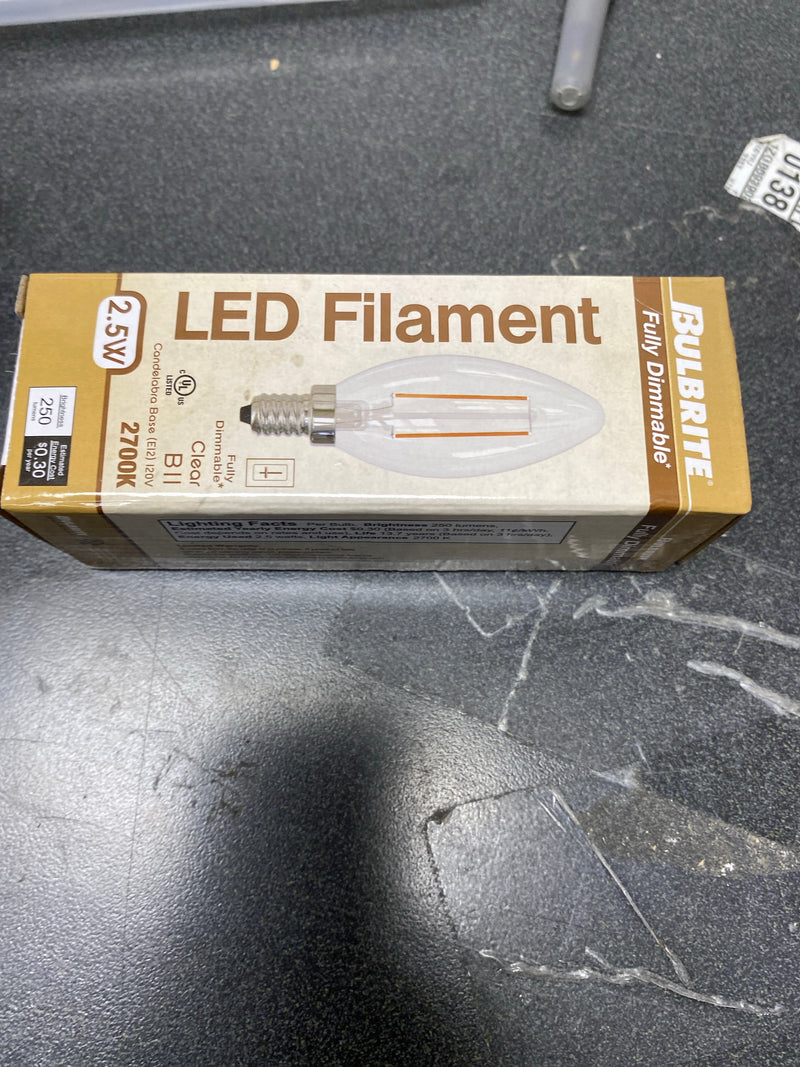 Bulbrite LED Filament B11 Dimmable Candelabra Screw Base (E12) Light Bulb 25 Watt Equivalent 2700K, Clear 4-Pack