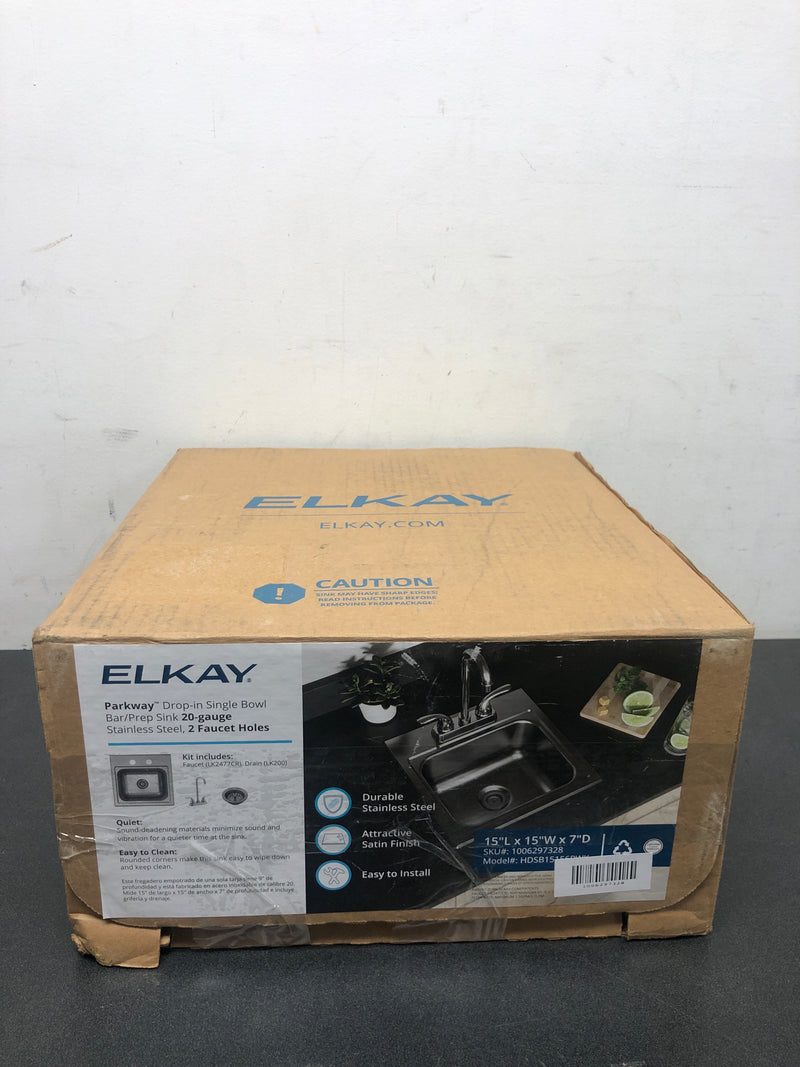 Elkay DLR172210PD3 Lustertone 17" Drop In Single Basin Stainless Steel Kitchen Sink with Basket Strainer - 3 Faucet Holes
