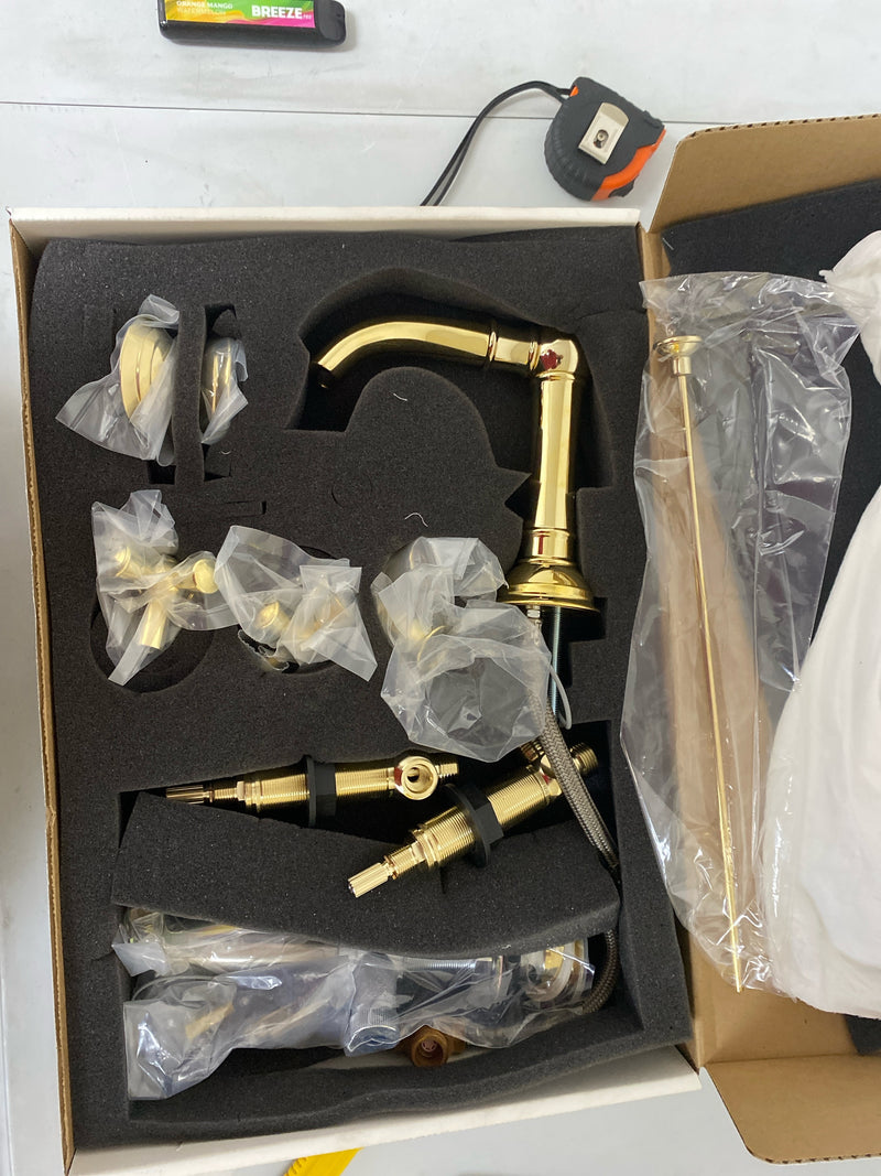 Newport Brass 2400 Double Handle Widespread Bathroom Faucet with Metal Cross Handles and 6-7/8" Spo, Polished Brass Uncoated