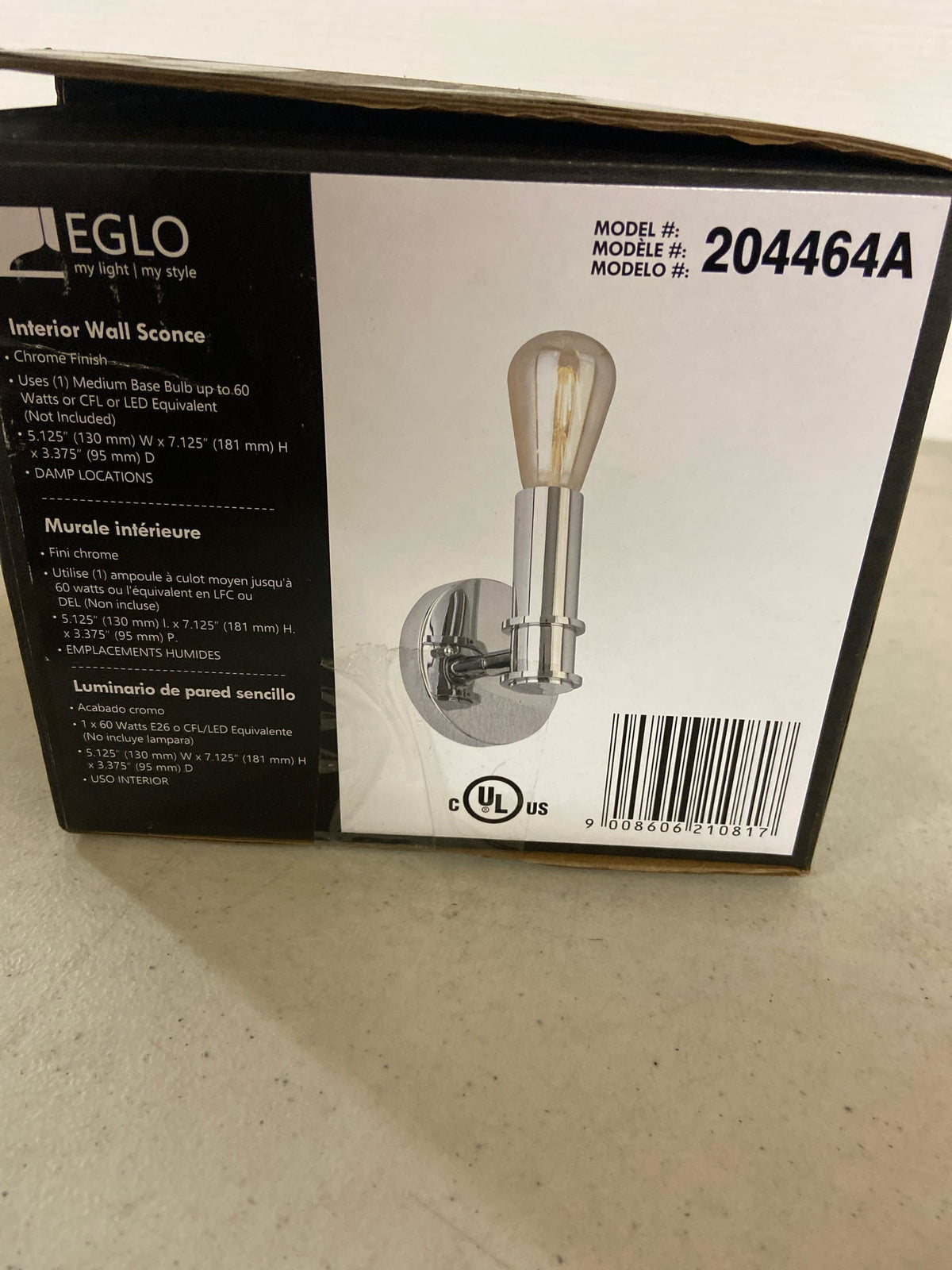 Eglo 204464A Drucker - 1 Light Wall Sconce - Chrome