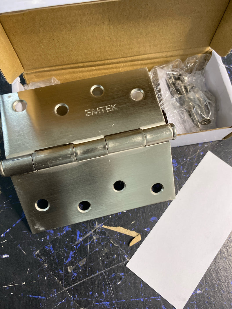 Emtek 91014 4" x 4" Square Corner Plain Bearing Mortise Hinge - Pair, Satin Nickel