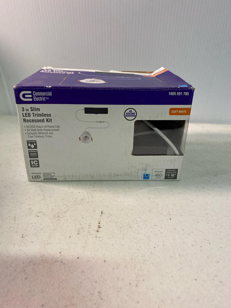 Commercial electric 91581 Trimless Integrated LED 3 in Round Canless Recessed Light for Kitchen Bathroom Livingroom, White Soft White