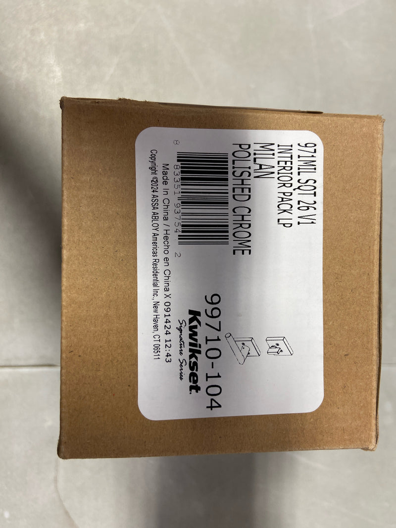 Kwikset 971MILSQT-26 Milan Lever Single Cylinder Interior Pack with Square Rose for Handlesets - Polished Chrome