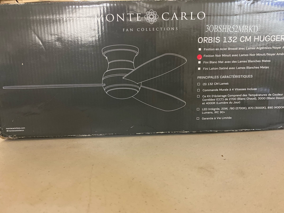 Generation Lighting 3OBSHR52MBKD Orbis 52 Hugger LED 52" 3 Blade Indoor Ceiling Fan - Midnight Black