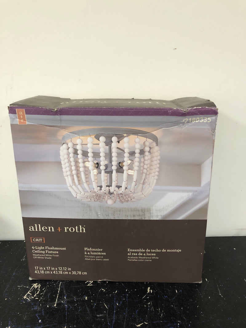 Allen + Roth Cait 4-Light Weathered White-Off White Shade Flush Mount Light