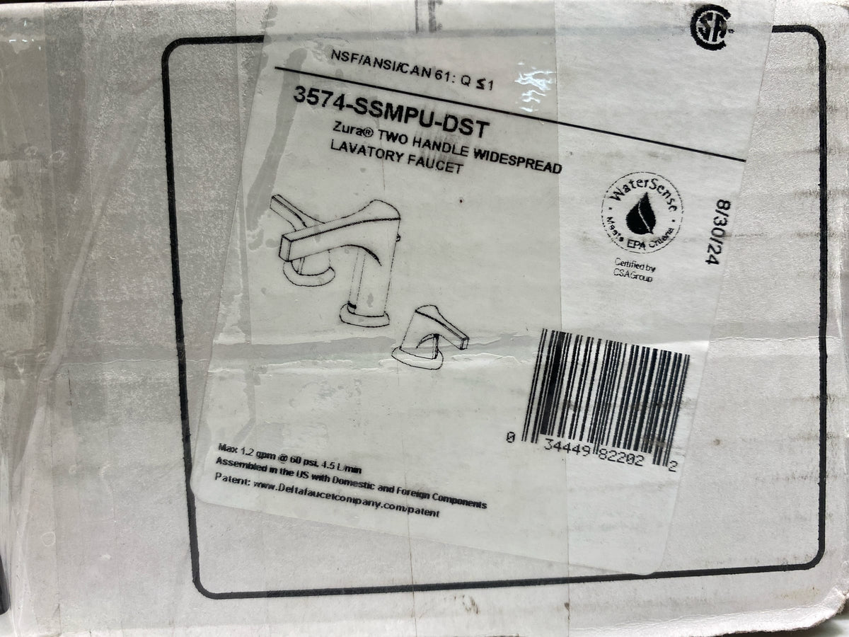 DELTA FAUCET 3574-SSMPU-DST, Stainless Zura Two Handle Widespread Lavatory Faucet