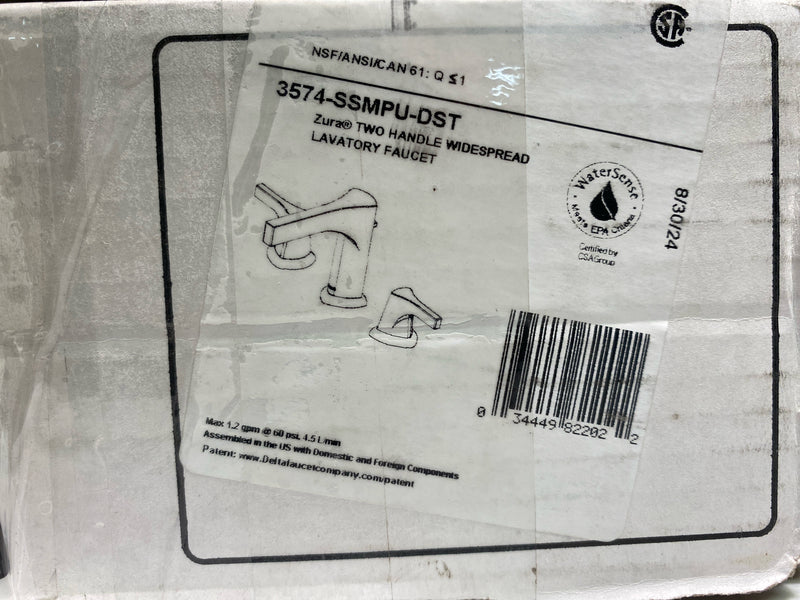 DELTA FAUCET 3574-SSMPU-DST, Stainless Zura Two Handle Widespread Lavatory Faucet