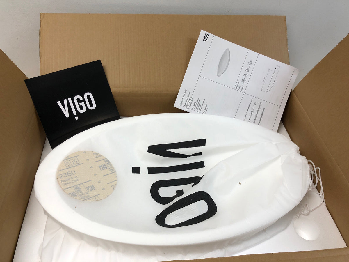 Vigo VG04011 Wisteria 13-1/2" Oval Stone Composite Vessel Bathroom Sink - White