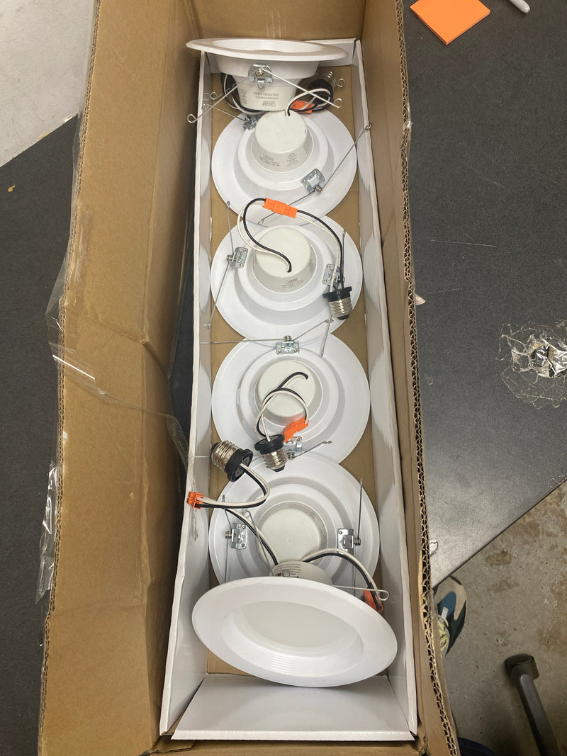 Feit electric LEDR56B927CAMP6 5/6 in. Integrated LED White Retrofit Recessed Light Baffle Trim Dimmable CEC Title 24 Downlight Soft White 2700K 6-Pack