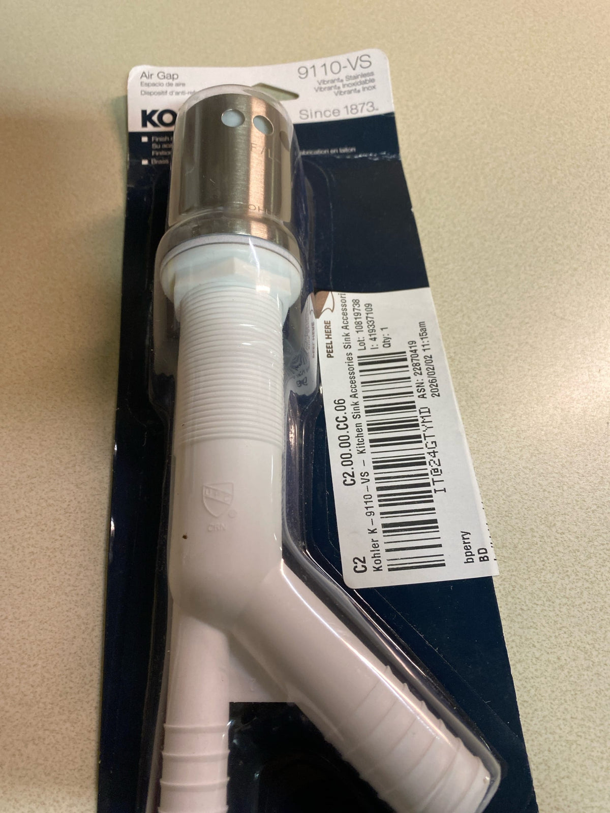 Kohler K-9110-VS Polypropylene Air Gap Body with Cover - Vibrant Stainless