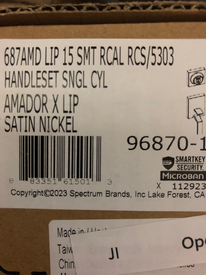 Kwikset 687AMDLIP-15S.DS Amador Single Cylinder Sectional Keyed Entry Handleset with SmartKey, Exterior Only - Satin Nickel