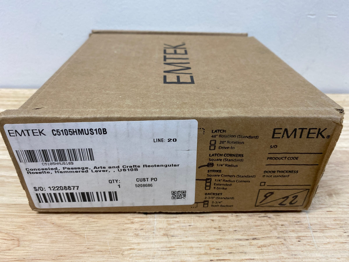 Emtek C510HMUS10B Hammered Lever Passage Door Leverset from the Arts and Crafts Collection with the CF Mechanism - Oil Rubbed Bronze