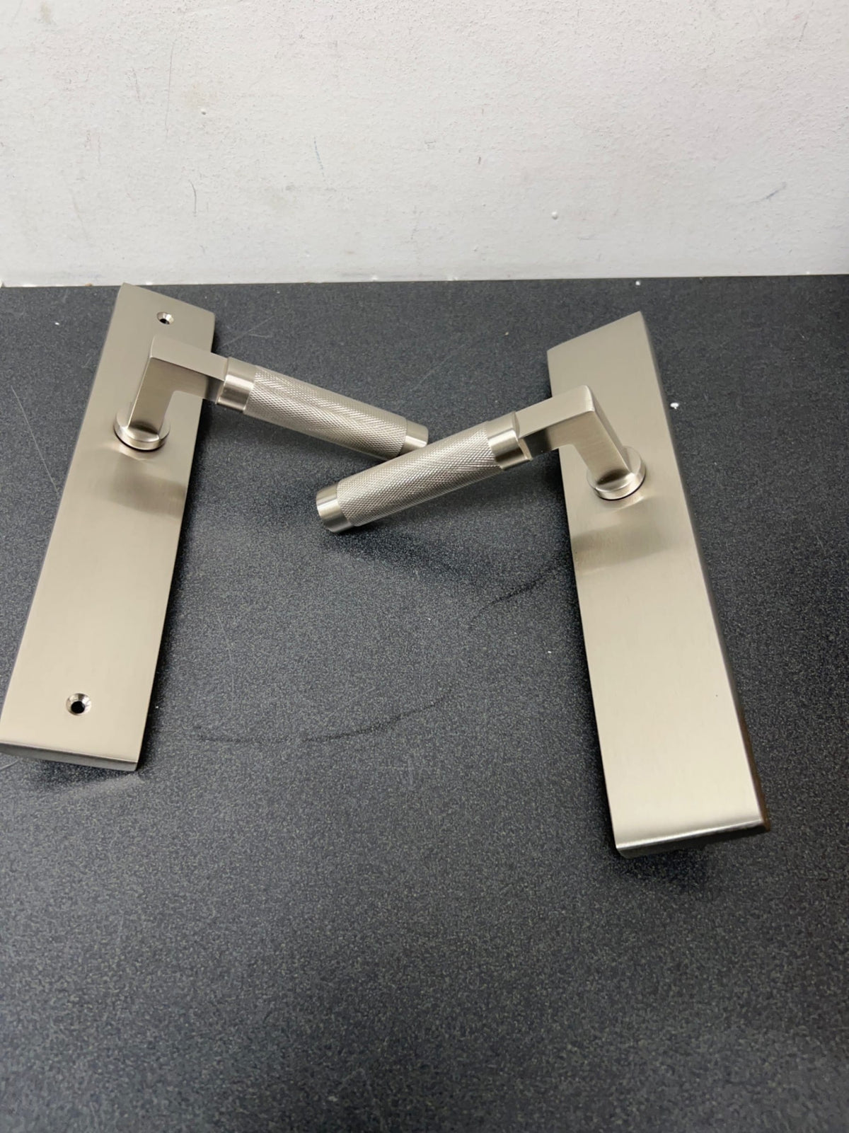 Emtek 8045US15 10 Inch Stretto Rectangular Dummy Sideplate Entry Set from the Brass Modern Collection - Satin Nickel